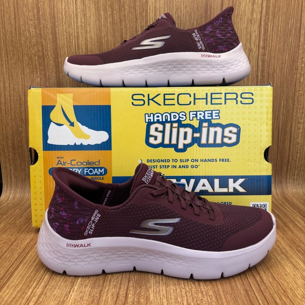 Skechers‎ GO WALK Flex Eva Women 8 Burgundy New Slip-ins Butterfly Sneakers NEW
